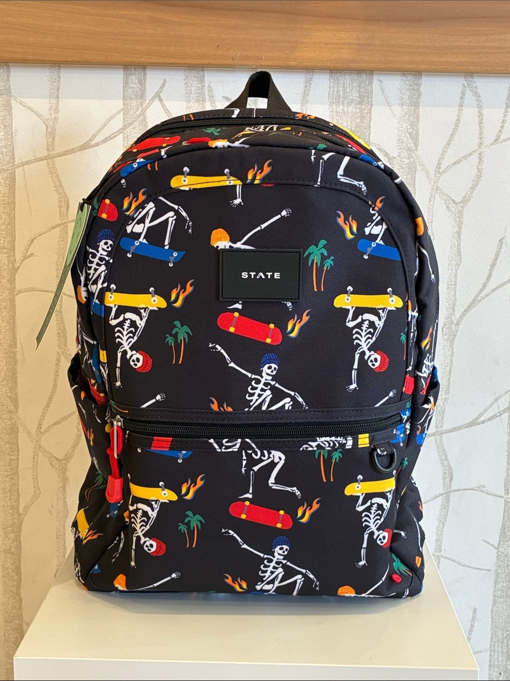 STATE Black Backpack with Multicolor Skate Skeleton Print